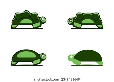 Illustration vektor graphic of set of green turtles in cartoon style, suitable for children's products, etc