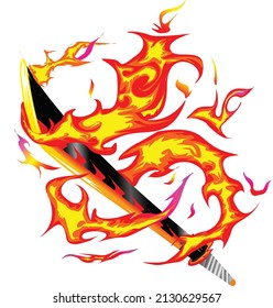 illustration vektor graphic of traditional sword japanese (katana) from anime demon slayer, the owner of this katana is fire pillar renggoku kyojuro.
perfect for an anime fan, and anime design