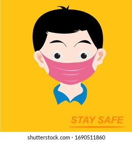 illustration vektor man with mask. one way to stay safe with use mask
