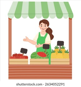 Illustration of Vendor at Market Stall