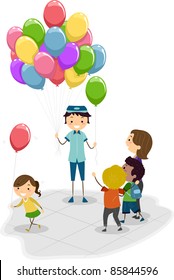 Illustration of a Vendor Selling Balloons