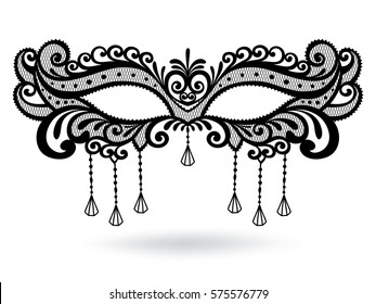 Illustration with Venetian carnival mask. Vintage lace. Silhouette image