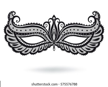 Illustration with Venetian carnival mask. Vintage lace. Silhouette image