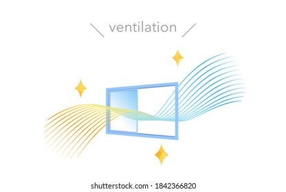 Illustration of ventilation by windows, streamlined colorful gradient wind