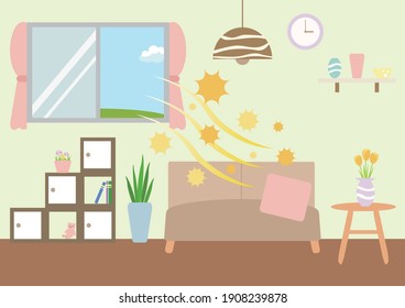 illustration of ventilation and pollen coming into the room