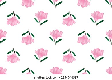 Illustration of Verbanica Saucer Magnolia flower with leaves background.