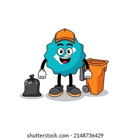Illustration of verified sign cartoon as a garbage collector , character design