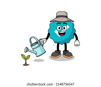 Illustration of verified sign cartoon watering the plant , character design