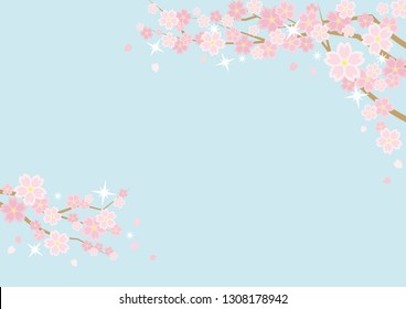 Illustration of the vernal scenery with the cherry blossoms - background is sky - for horizontal writing of landscape format