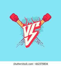 Illustration Versus Fight Emblem with fire and red punches