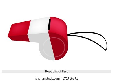 An Illustration of A Vertical Bicolor Triband of Red and White of The Republic of Peru Flag on A Whistle, The Sport Concept and Political Symbol. 