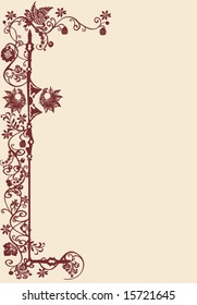 Illustration with vertical brown floral strip