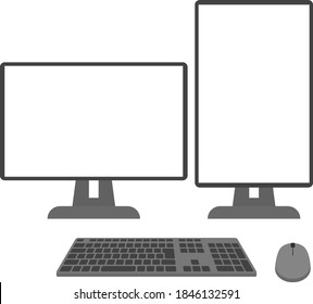 Illustration Of A Vertical And Horizontal Dual Monitor Computer