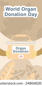 Illustration vertical poster for world organ donation day, with brown calour background