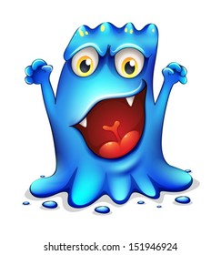 Illustration of a very angry blue monster on a white background