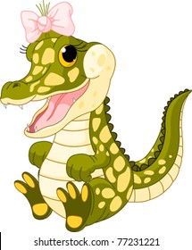 Illustration of very cute baby girl crocodile