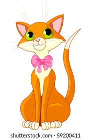 Illustration of Very Cute  Cat with pink bow