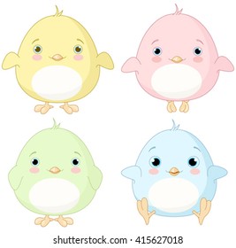 Illustration of very cute chick set