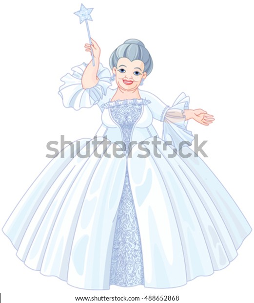 Illustration of very cute fairy godmother  holding\
magic wand