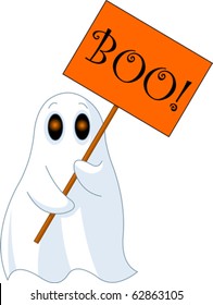 Illustration Of Very Cute Ghost With ?Boo? Sign