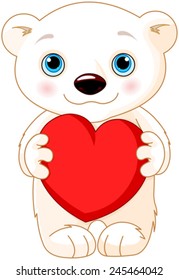 Illustration of very cute polar bear holds a heart