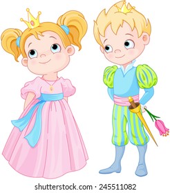 Illustration of very cute Prince and Princess