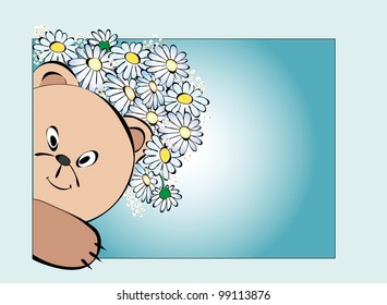 Illustration of Very Cute Teddy Bear  and flowers