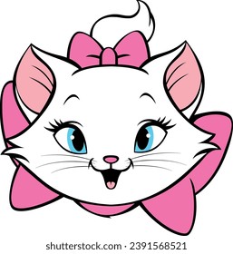 Illustration of Very Cute white Cat with pink bow