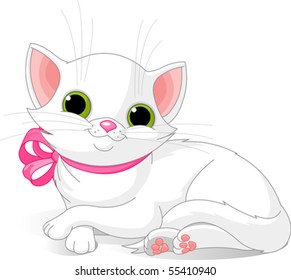 Illustration of Very Cute white Cat with pink bow