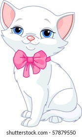 Illustration of Very Cute white Cat with pink bow