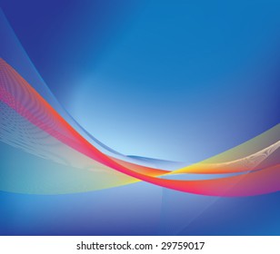Illustration of very fine bright key lines forming an abstract image on blue background