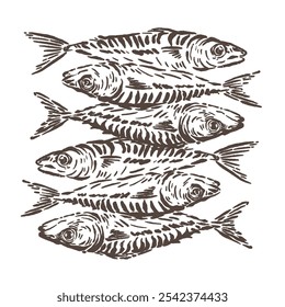 illustration of very fresh sea fish caught by fishermen with a unique and vintage design