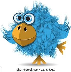 Illustration, Very Funny Blue Bird With Big Eyes