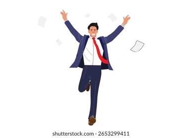 Illustration. A very happy businessman rejoices at a successful project.