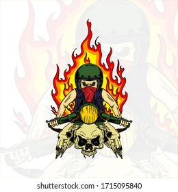 illustration vespa skull artwork vector