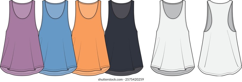 illustration of vest, sports wear.fashion flat sketch vector, cad, technical drawing, flat drawing, template, mockup.