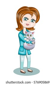 Illustration of a vet and a cat.