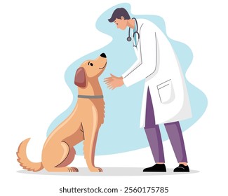 Illustration of Veterinarian Examining a Friendly Dog