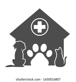 illustration of a veterinary emblem dog naf one kennel with medical cross and paw on a white background