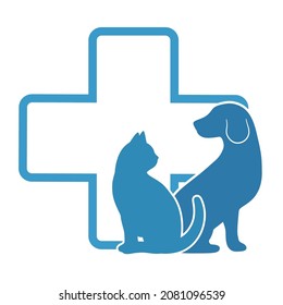 Illustration of veterinary logo. Dog and cat on a background of a medical cross.