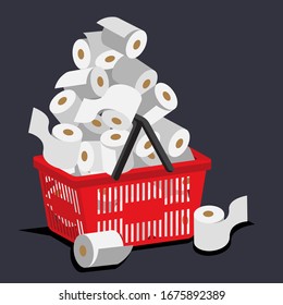 Illustration Vetor Of Hoarding Toilet Paper On Coronavirus Panic Buying Case.