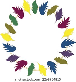 An illustration of vibrant feathers made into a frame 