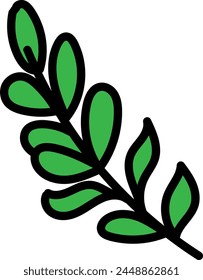 Illustration of a vibrant green branch, adorned with lush leaves, depicting the beauty of nature.