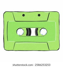 Illustration of a Vibrant Green Rectangular Cassette Tape – With no labels or branding, isolated on a white background.