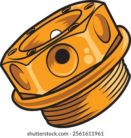 Illustration of a vibrant orange automotive oil cap, highlighting innovative design and functional engineering for vehicle maintenance