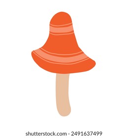 
Illustration of a vibrant orange mushroom with beige stem and striped cap. Simple and whimsical design, perfect for botanical, food, or nature-themed projects. Isolated on a white background.