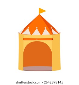 Illustration of a vibrant orange and yellow circus tent with a small flag on top