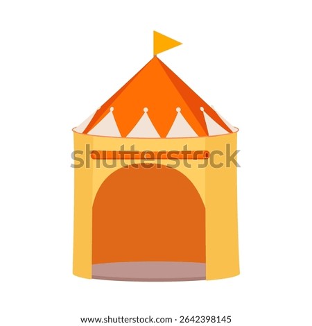 Illustration of a vibrant orange and yellow circus tent with a small flag on top