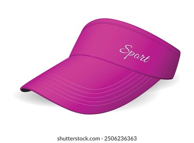 Una ilustración de la visera deportiva rosa vibrante diseñada con un borde elegante y curvo y un elegante texto bordado "Sport" en la parte delantera. para actividades al aire libre, esta visera ofrece protección solar