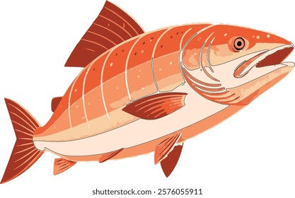 An Illustration of vibrant salmon fish with detailed fins and scales